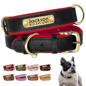 Collar para perro personalizado de cuero sintético PU, suave y acolchado. Incluye collar de identificación personalizado gratuito para perros pequeños, medianos y grandes, incluyendo Pitbull.