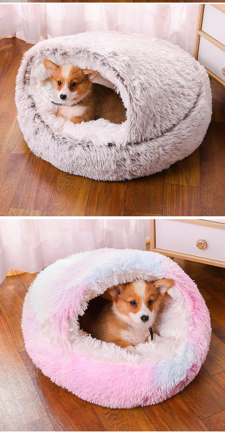 Cama redonda para perros, cama cálida de invierno para gatos, cesta de felpa para perros, cama lavable para mascotas, sofá para perros pequeños, medianos y grandes. - Imagen 27
