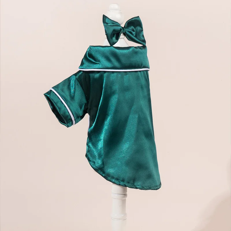 Conjunto de pijama para mascotas: lindo pijama de color liso para perros y gatos con diadema de flores, suave y sin arnés. - Imagen 5