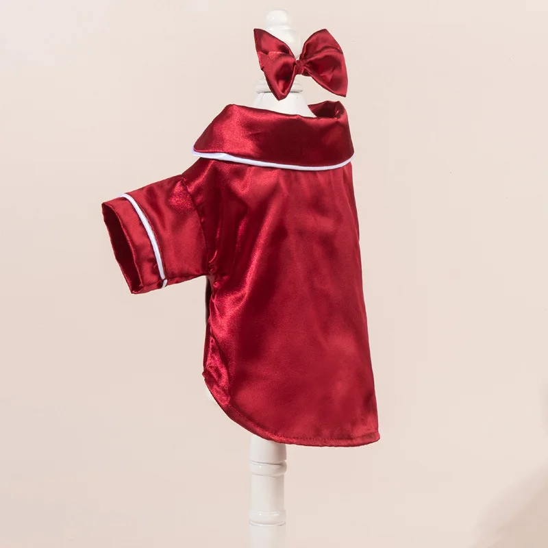 Conjunto de pijama para mascotas: lindo pijama de color liso para perros y gatos con diadema de flores, suave y sin arnés. - Imagen 4
