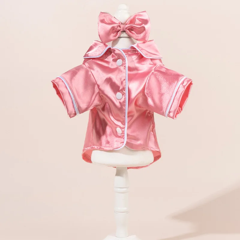 Conjunto de pijama para mascotas: lindo pijama de color liso para perros y gatos con diadema de flores, suave y sin arnés. - Imagen 11