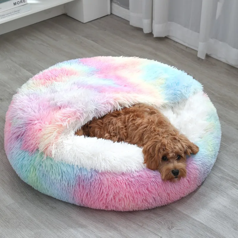 Cama redonda para perros, cama cálida de invierno para gatos, cesta de felpa para perros, cama lavable para mascotas, sofá para perros pequeños, medianos y grandes. - Imagen 24
