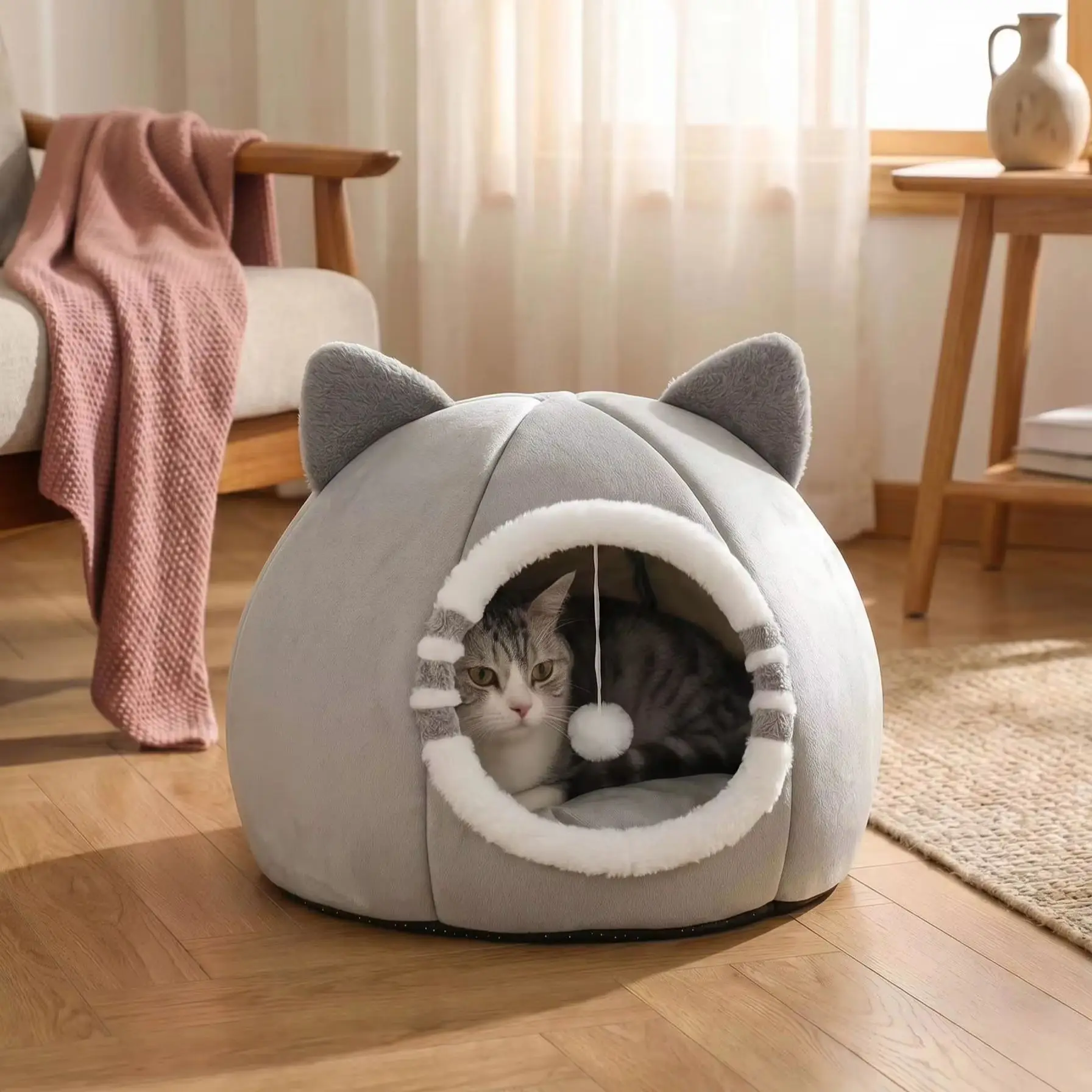 Cama para gatos de dibujos animados, casa para gatos pequeños y medianos, acogedora cueva para gatitos. - Imagen 14