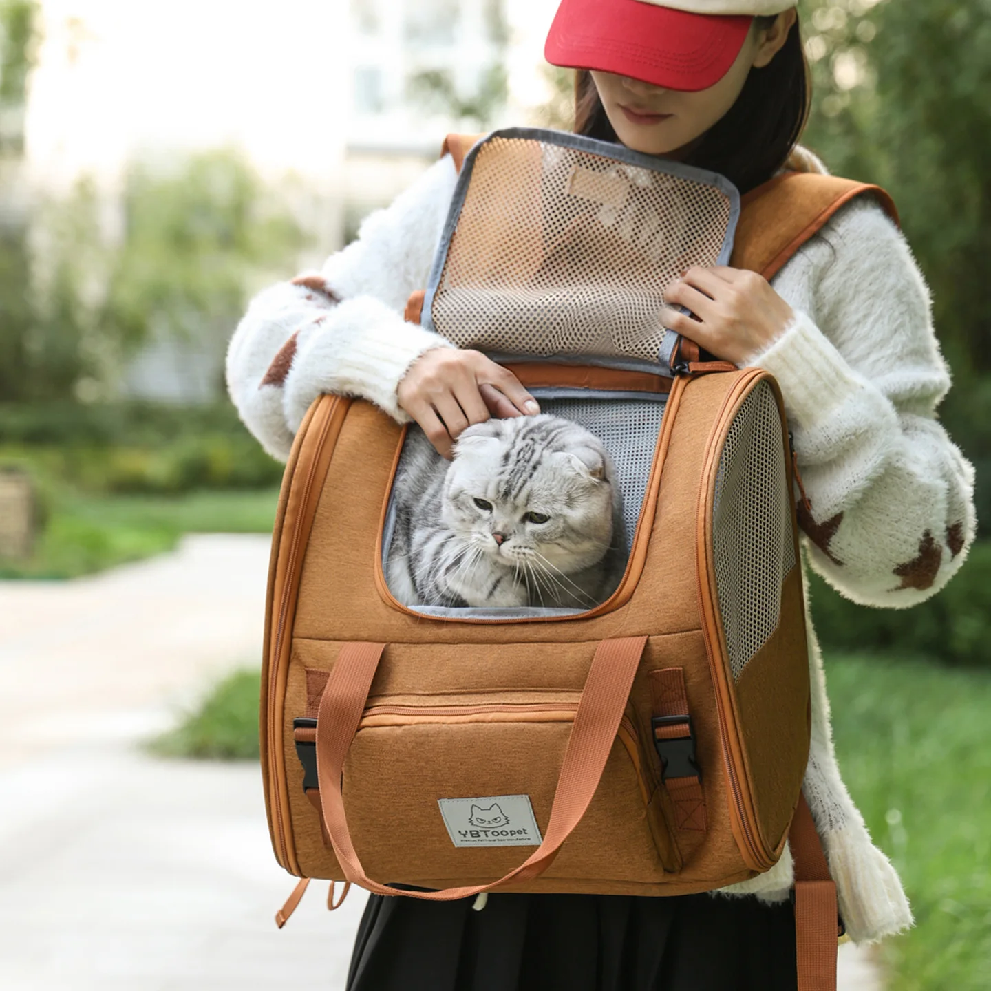 Mochila para gatos expandible de gran capacidad, transportín para perros y gatos pequeños y medianos, aprobada por aerolíneas, bolsa de viaje transpirable. - Imagen 3
