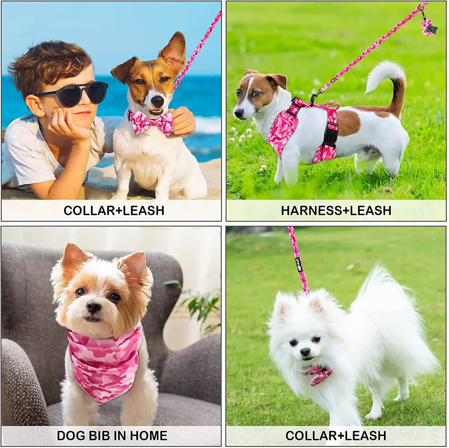 Conjunto de arnés para perros que incluye chaleco, arnés, collar, correa, pañuelo, bufanda, bolsa para excrementos y accesorios para mascotas (gatos y perros). - Imagen 12