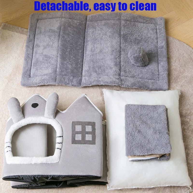 Casa plegable para gatos, cálida para invierno, cama tipo cueva para chihuahua, cesta para gatos pequeños, cama suave y cálida para gatos, caseta para cachorros, sueño profundo. - Imagen 16