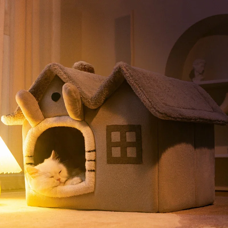 Casa plegable para gatos, cálida para invierno, cama tipo cueva para chihuahua, cesta para gatos pequeños, cama suave y cálida para gatos, caseta para cachorros, sueño profundo. - Imagen 3