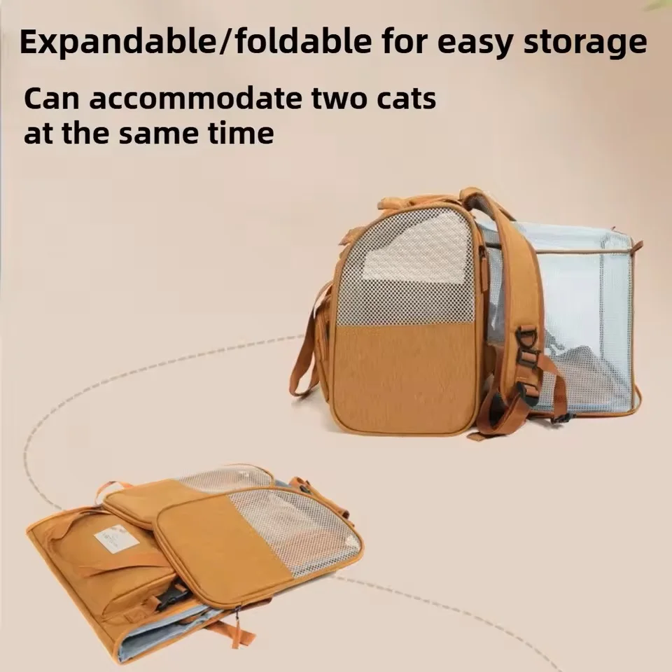 Mochila para gatos expandible de gran capacidad, transportín para perros y gatos pequeños y medianos, aprobada por aerolíneas, bolsa de viaje transpirable. - Imagen 5