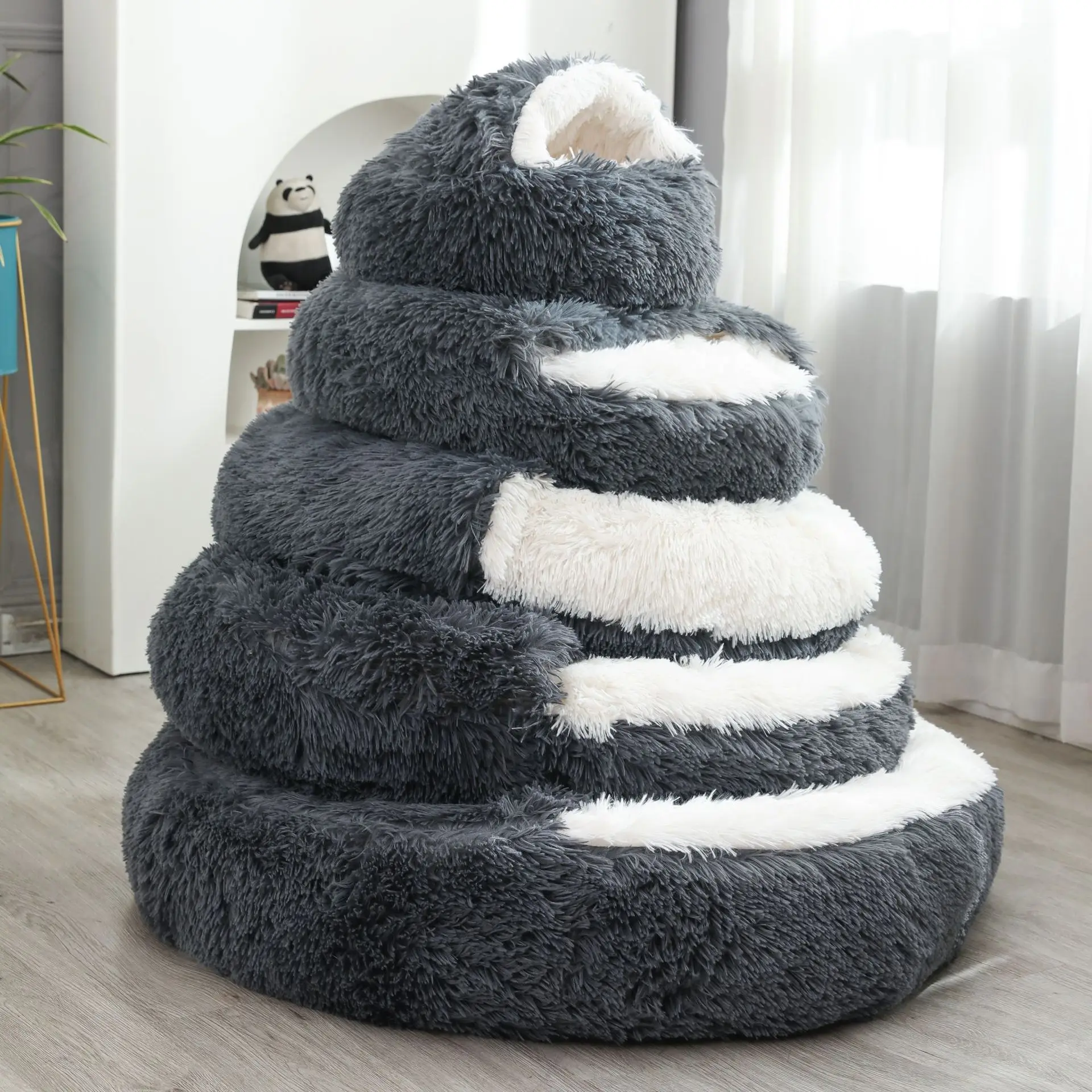 Cama redonda para perros, cama cálida de invierno para gatos, cesta de felpa para perros, cama lavable para mascotas, sofá para perros pequeños, medianos y grandes. - Imagen 15