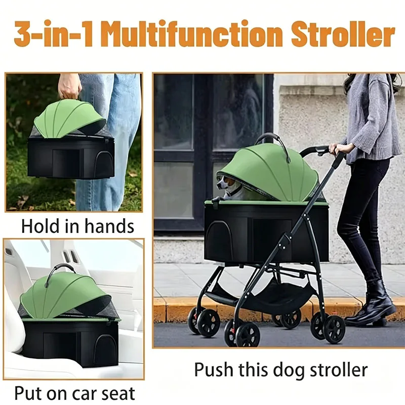 Cochecitos para mascotas 3 en 1, ligeros y plegables, diseñados específicamente para pasear perros, bebés, perros medianos y pequeños, gatos y para uso en exteriores. - Imagen 3