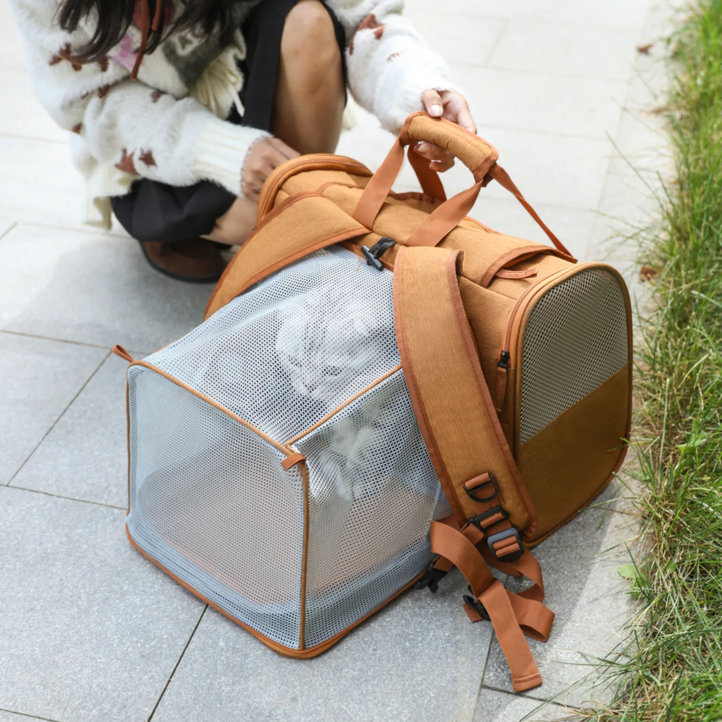 Mochila para gatos expandible de gran capacidad, transportín para perros y gatos pequeños y medianos, aprobada por aerolíneas, bolsa de viaje transpirable. - Imagen 2