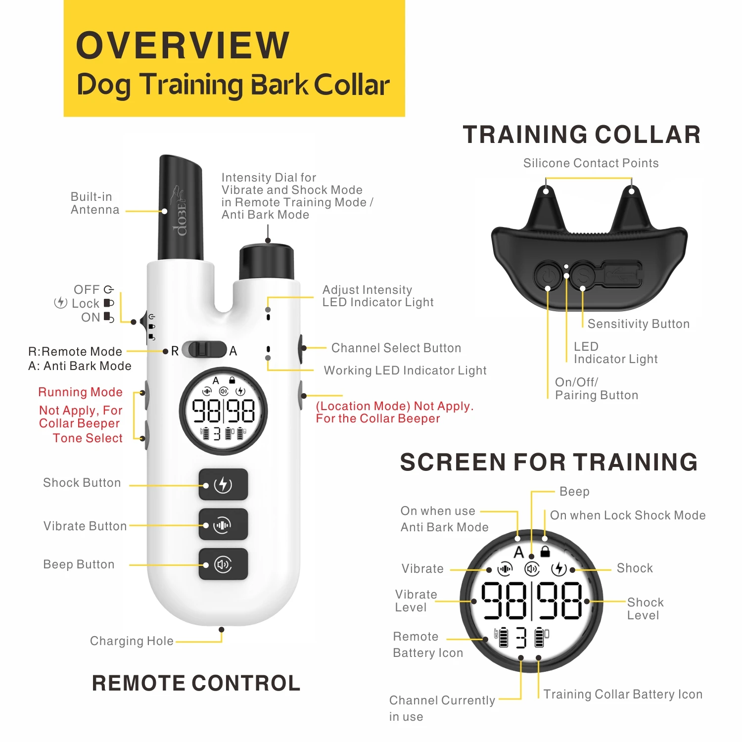 Collar antiladridos 2 en 1 para adiestramiento canino, collar antiladridos recargable de 800 m, collar eléctrico para perros con control remoto, resistente al agua. - Imagen 2
