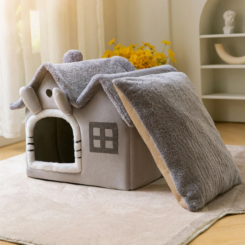 Casa plegable para gatos, cálida para invierno, cama tipo cueva para chihuahua, cesta para gatos pequeños, cama suave y cálida para gatos, caseta para cachorros, sueño profundo. - Imagen 14