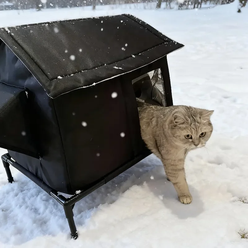 Nido cálido de invierno para gatos, aislado térmicamente, refugio exterior para gatos, casa para gatos callejeros, cueva de suelo. - Imagen 15