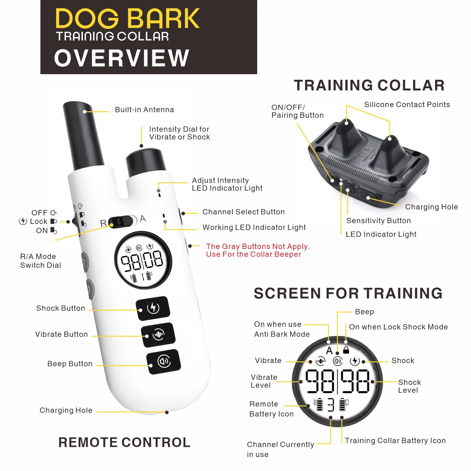 Collar antiladridos 2 en 1 para adiestramiento canino, collar antiladridos recargable de 800 m, collar eléctrico para perros con control remoto, resistente al agua. - Imagen 15