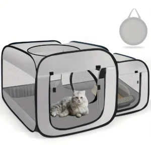 Recinto grande para gatos: diseño independiente, valla portátil para mascotas de interior/exterior, área de juegos para gatos al aire libre.