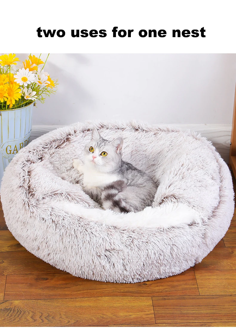 Cama redonda para perros, cama cálida de invierno para gatos, cesta de felpa para perros, cama lavable para mascotas, sofá para perros pequeños, medianos y grandes. - Imagen 14