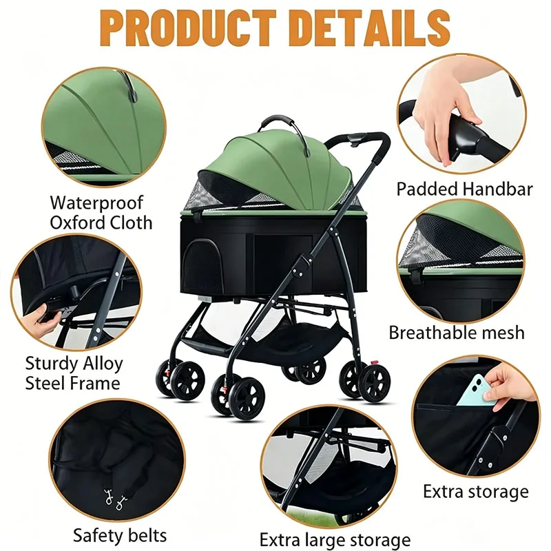 Cochecitos para mascotas 3 en 1, ligeros y plegables, diseñados específicamente para pasear perros, bebés, perros medianos y pequeños, gatos y para uso en exteriores. - Imagen 5