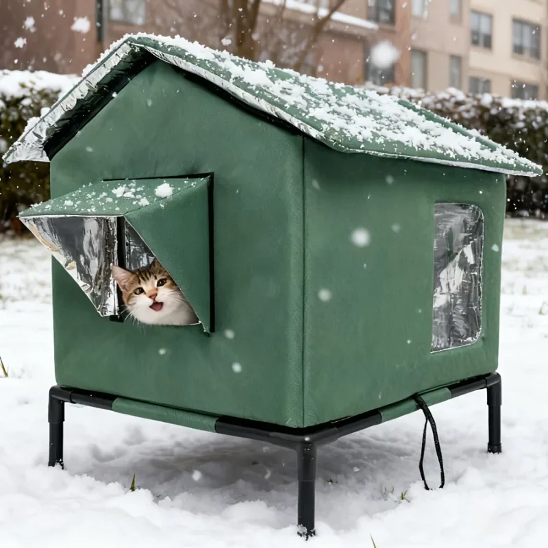 Nido cálido de invierno para gatos, aislado térmicamente, refugio exterior para gatos, casa para gatos callejeros, cueva de suelo. - Imagen 16