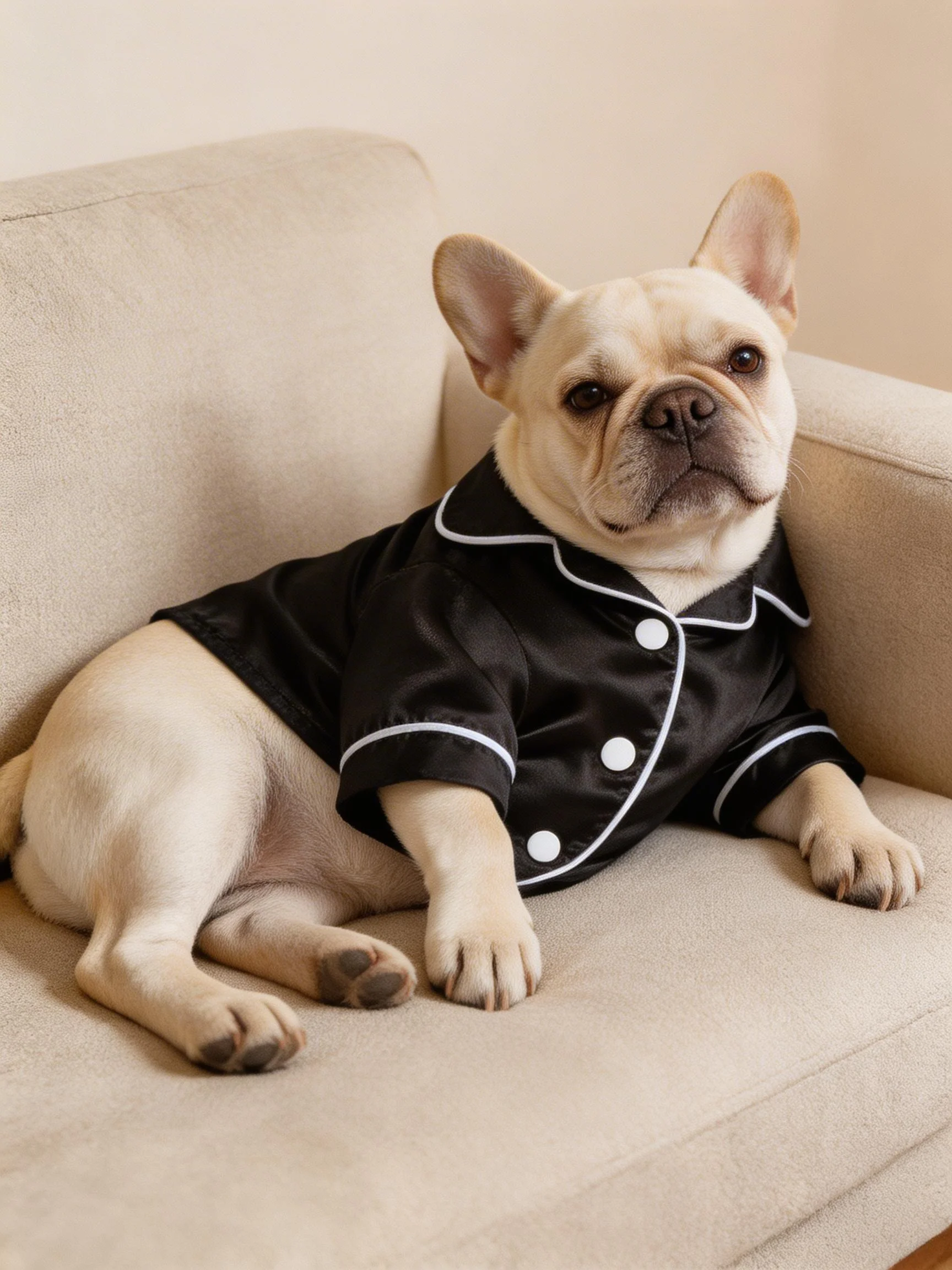 Conjunto de pijama para mascotas: lindo pijama de color liso para perros y gatos con diadema de flores, suave y sin arnés. - Imagen 2