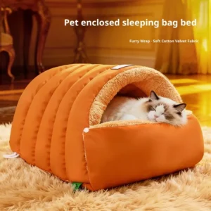Cama semicerrada para gatos, cálida para invierno, tipo cueva, lavable, con base antideslizante, cálida e impermeable para gatos de interior, anti-ansiedad.
