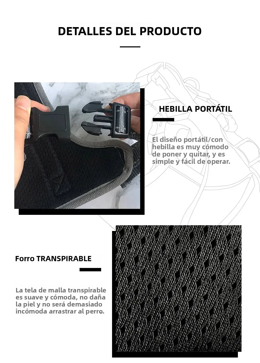 Conjunto de arnés para perros que incluye chaleco, arnés, collar, correa, pañuelo, bufanda, bolsa para excrementos y accesorios para mascotas (gatos y perros). - Imagen 3