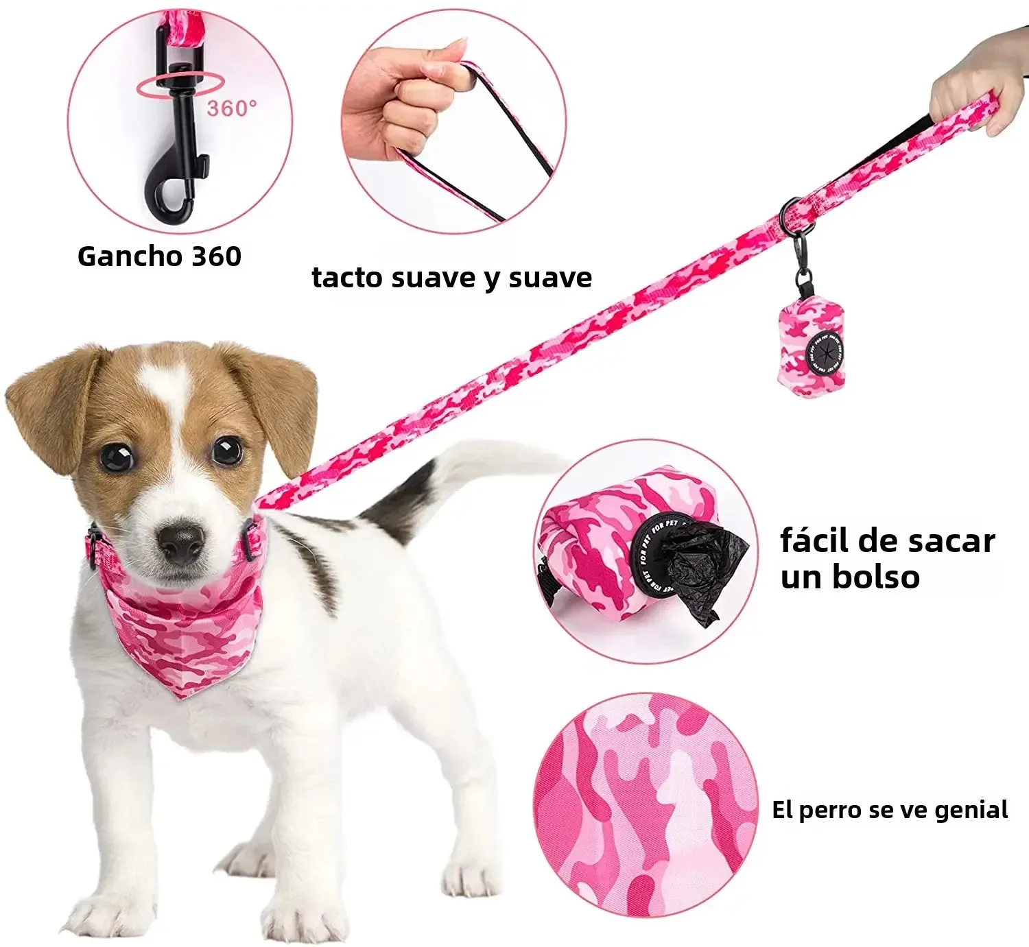 Conjunto de arnés para perros que incluye chaleco, arnés, collar, correa, pañuelo, bufanda, bolsa para excrementos y accesorios para mascotas (gatos y perros). - Imagen 2