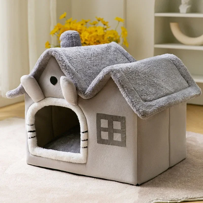Casa plegable para gatos, cálida para invierno, cama tipo cueva para chihuahua, cesta para gatos pequeños, cama suave y cálida para gatos, caseta para cachorros, sueño profundo. - Imagen 8