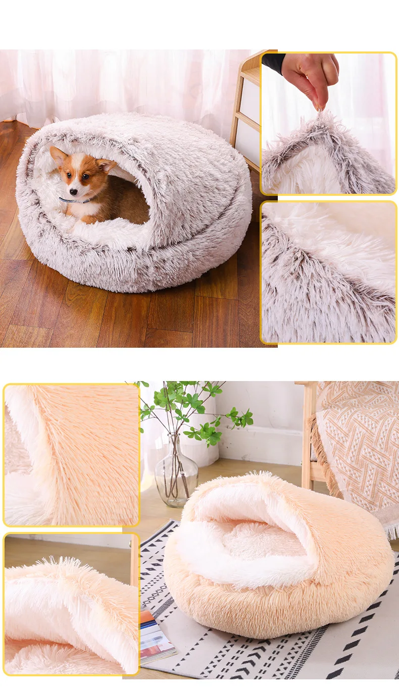 Cama redonda para perros, cama cálida de invierno para gatos, cesta de felpa para perros, cama lavable para mascotas, sofá para perros pequeños, medianos y grandes. - Imagen 16