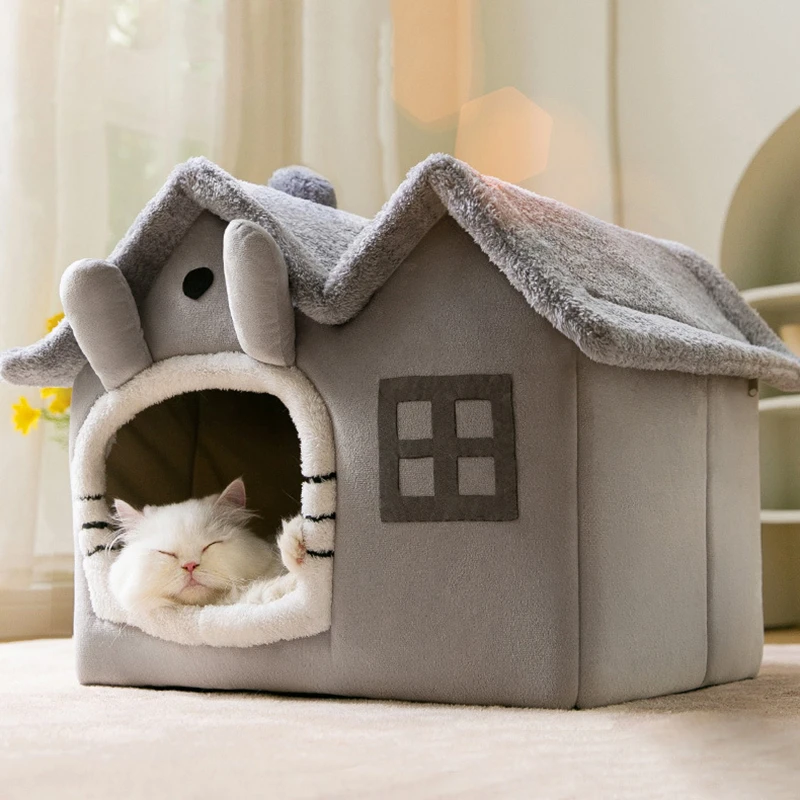Casa plegable para gatos, cálida para invierno, cama tipo cueva para chihuahua, cesta para gatos pequeños, cama suave y cálida para gatos, caseta para cachorros, sueño profundo. - Imagen 9