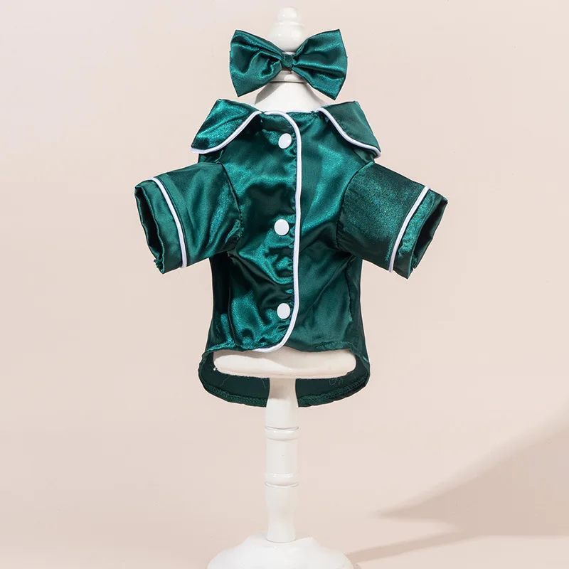 Conjunto de pijama para mascotas: lindo pijama de color liso para perros y gatos con diadema de flores, suave y sin arnés. - Imagen 9