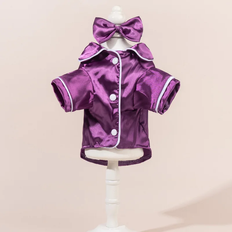 Conjunto de pijama para mascotas: lindo pijama de color liso para perros y gatos con diadema de flores, suave y sin arnés. - Imagen 12
