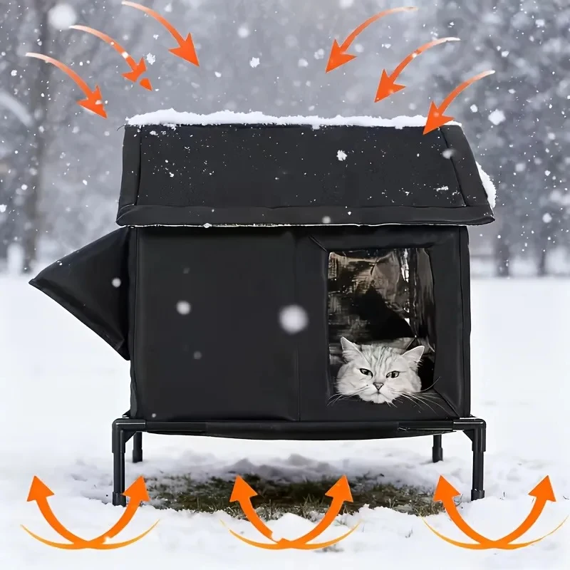 Nido cálido de invierno para gatos, aislado térmicamente, refugio exterior para gatos, casa para gatos callejeros, cueva de suelo. - Imagen 2