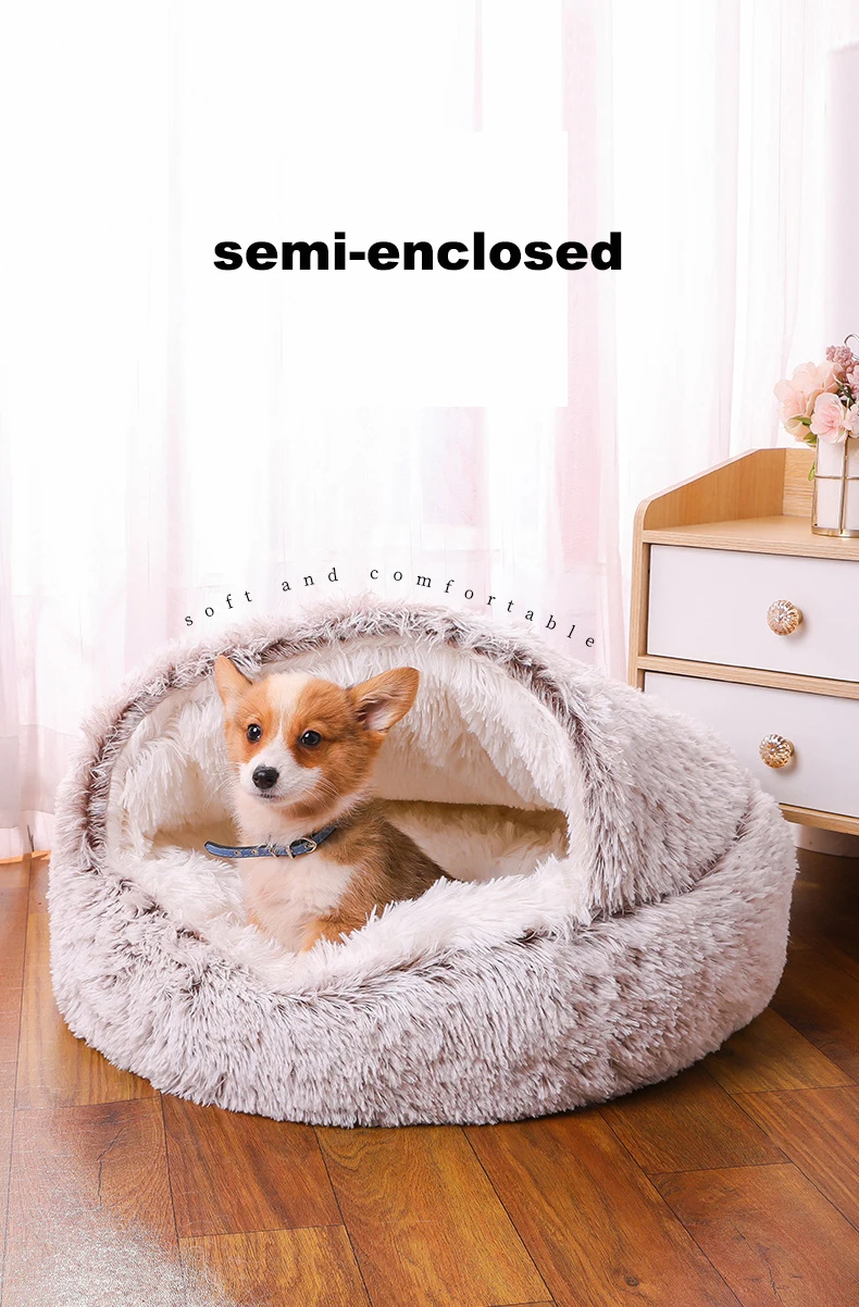Cama redonda para perros, cama cálida de invierno para gatos, cesta de felpa para perros, cama lavable para mascotas, sofá para perros pequeños, medianos y grandes. - Imagen 13