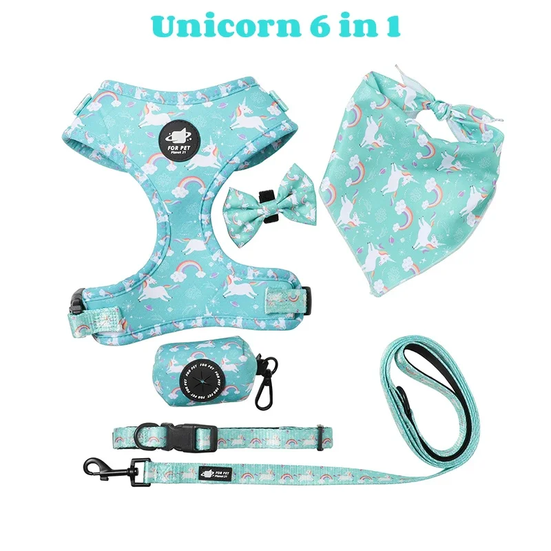 Conjunto de arnés para perros que incluye chaleco, arnés, collar, correa, pañuelo, bufanda, bolsa para excrementos y accesorios para mascotas (gatos y perros). - Imagen 9