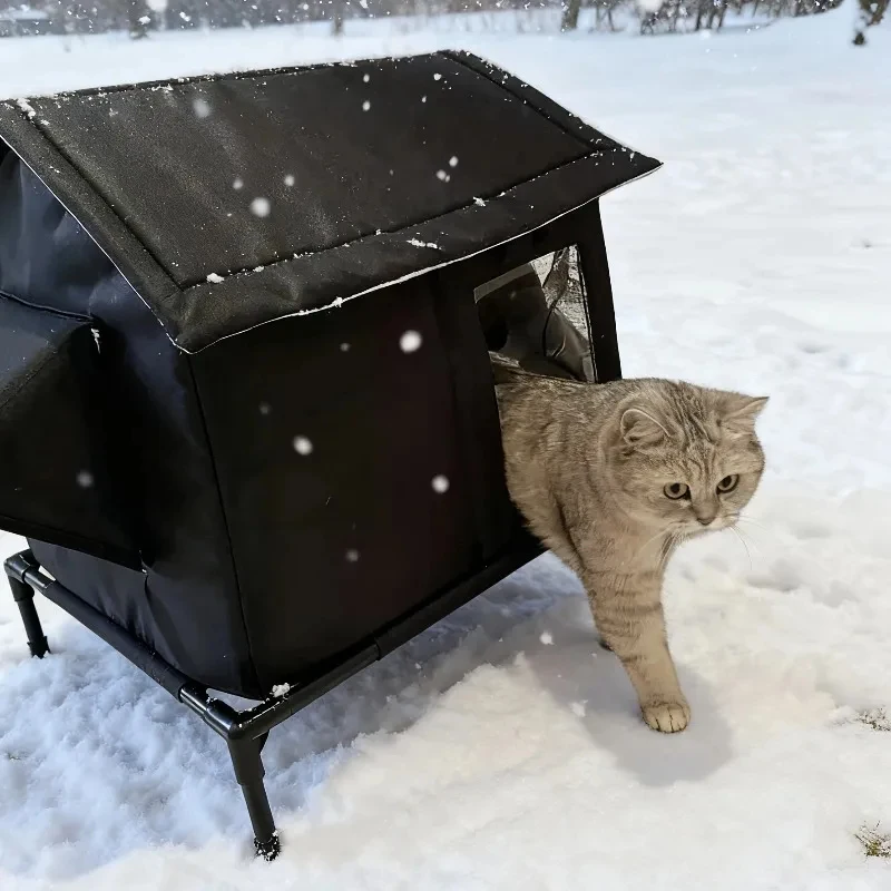 Nido cálido de invierno para gatos, aislado térmicamente, refugio exterior para gatos, casa para gatos callejeros, cueva de suelo. - Imagen 4