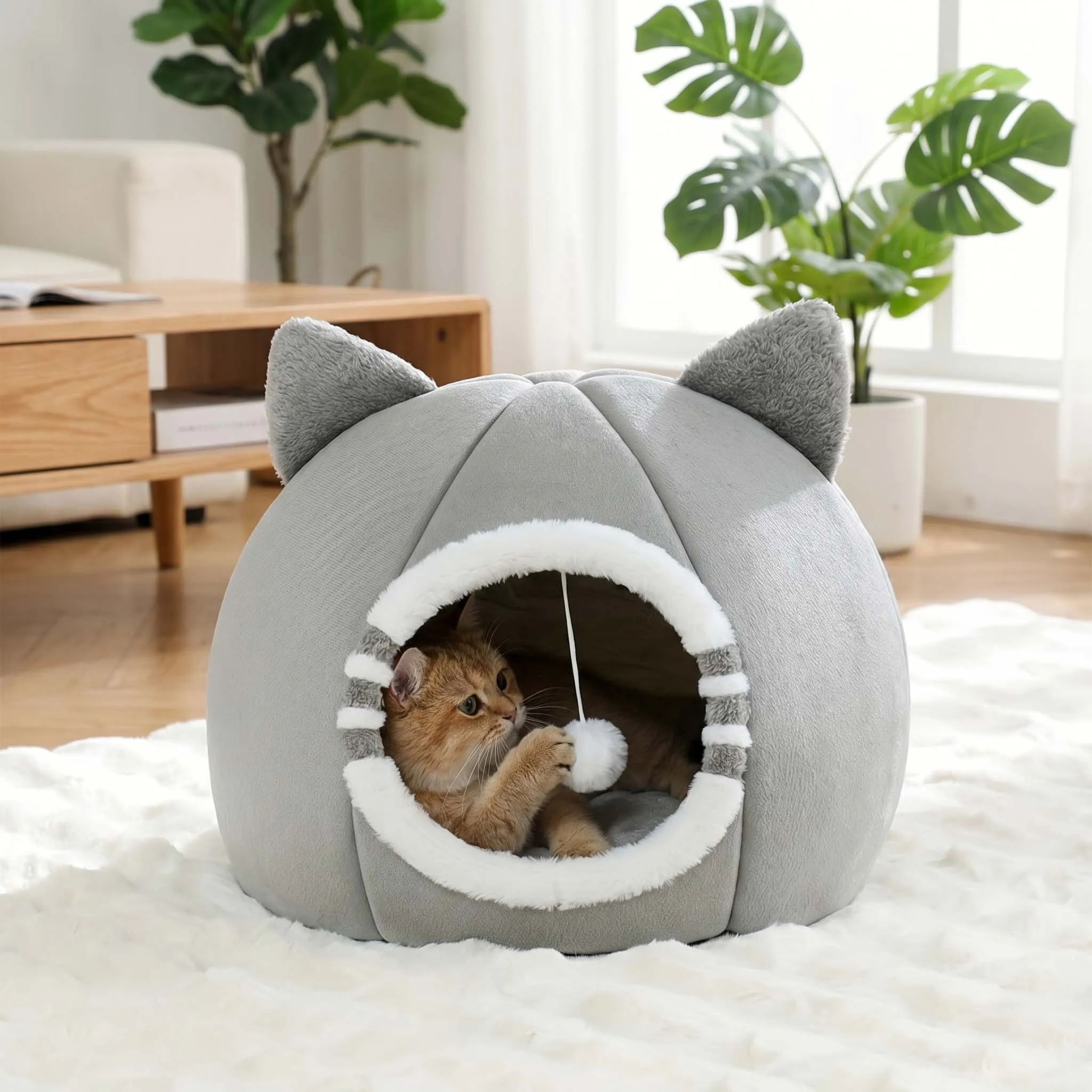 Cama para gatos de dibujos animados, casa para gatos pequeños y medianos, acogedora cueva para gatitos. - Imagen 19