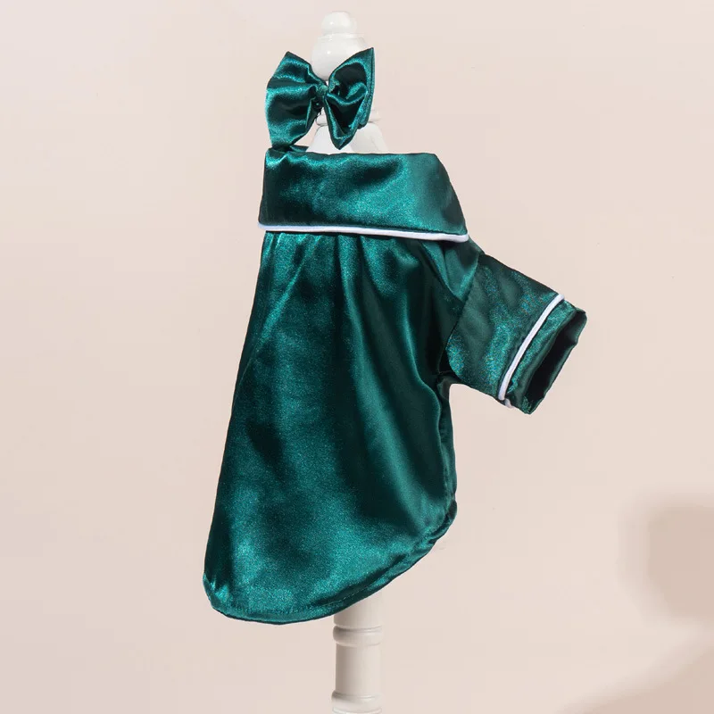 Conjunto de pijama para mascotas: lindo pijama de color liso para perros y gatos con diadema de flores, suave y sin arnés. - Imagen 6