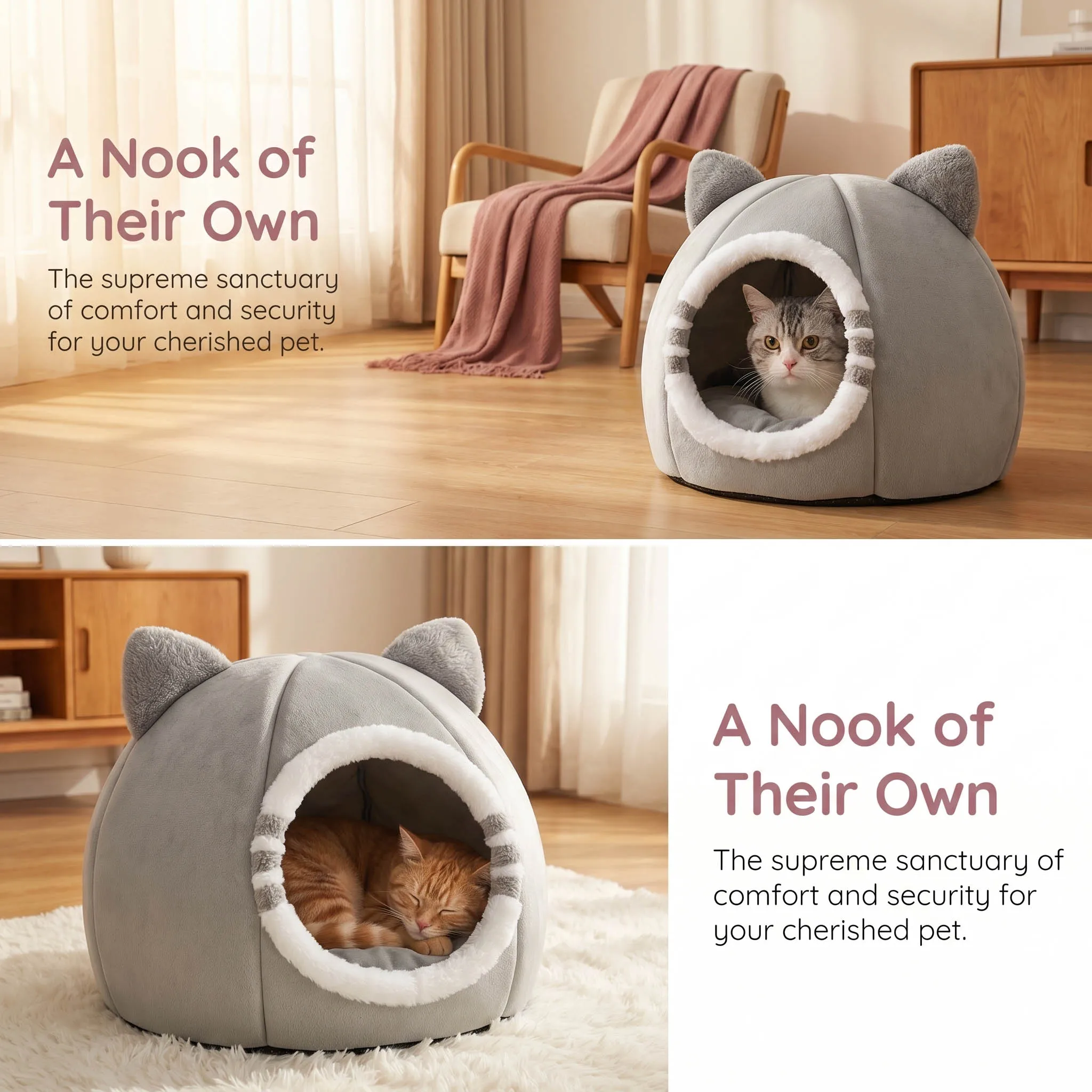 Cama para gatos de dibujos animados, casa para gatos pequeños y medianos, acogedora cueva para gatitos. - Imagen 23