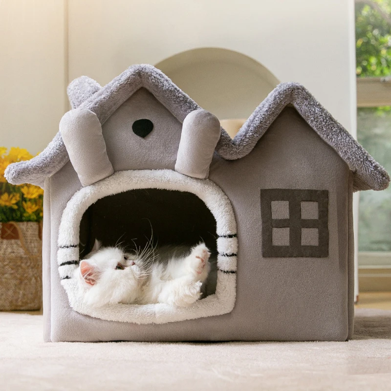 Casa plegable para gatos, cálida para invierno, cama tipo cueva para chihuahua, cesta para gatos pequeños, cama suave y cálida para gatos, caseta para cachorros, sueño profundo. - Imagen 11
