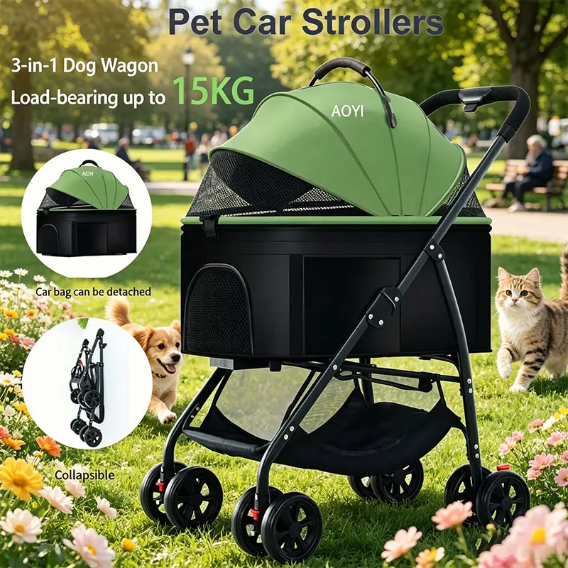 Cochecitos para mascotas 3 en 1, ligeros y plegables, diseñados específicamente para pasear perros, bebés, perros medianos y pequeños, gatos y para uso en exteriores.