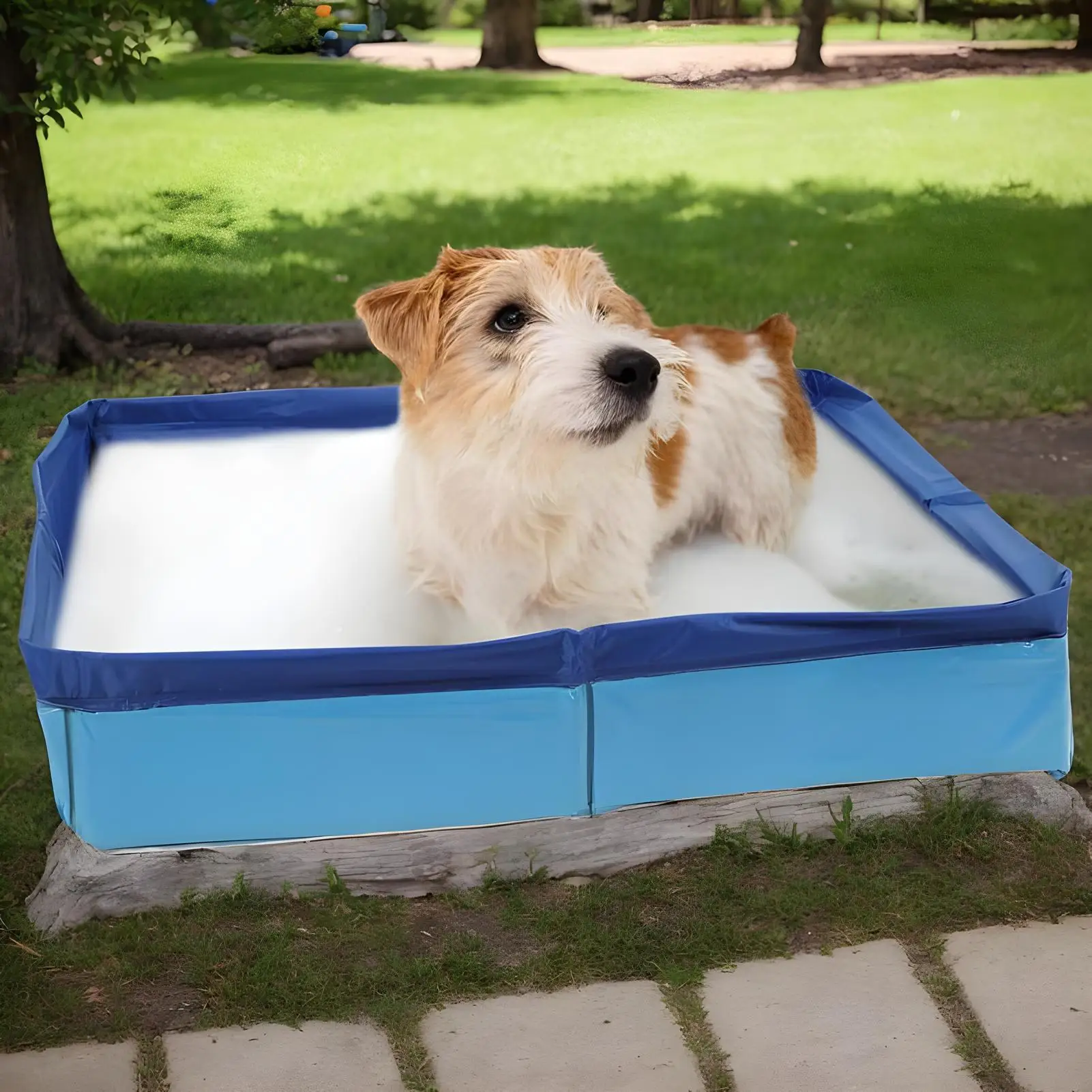 Piscina plegable de PVC para mascotas, piscina infantil antideslizante no inflable para perros, bañera para cachorros, gatos y otros animales. - Imagen 3