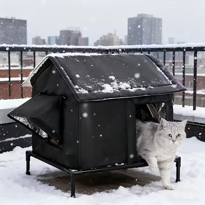 Nido cálido de invierno para gatos, aislado térmicamente, refugio exterior para gatos, casa para gatos callejeros, cueva de suelo. - Imagen 13