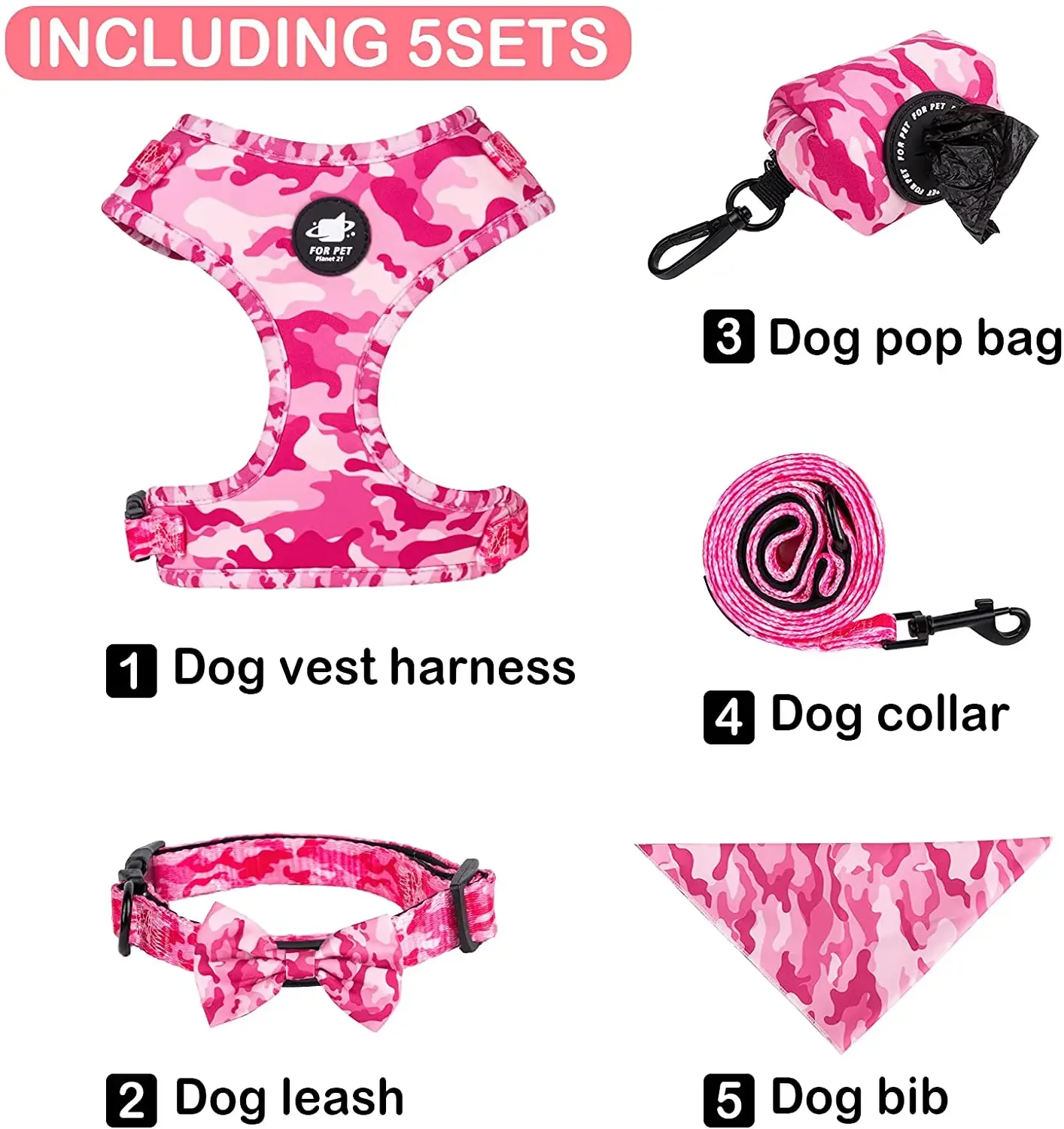 Conjunto de arnés para perros que incluye chaleco, arnés, collar, correa, pañuelo, bufanda, bolsa para excrementos y accesorios para mascotas (gatos y perros). - Imagen 13