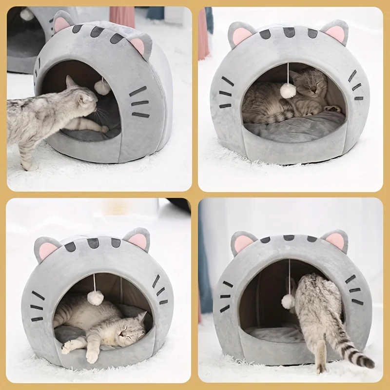 Cama para gatos de dibujos animados, casa para gatos pequeños y medianos, acogedora cueva para gatitos. - Imagen 5