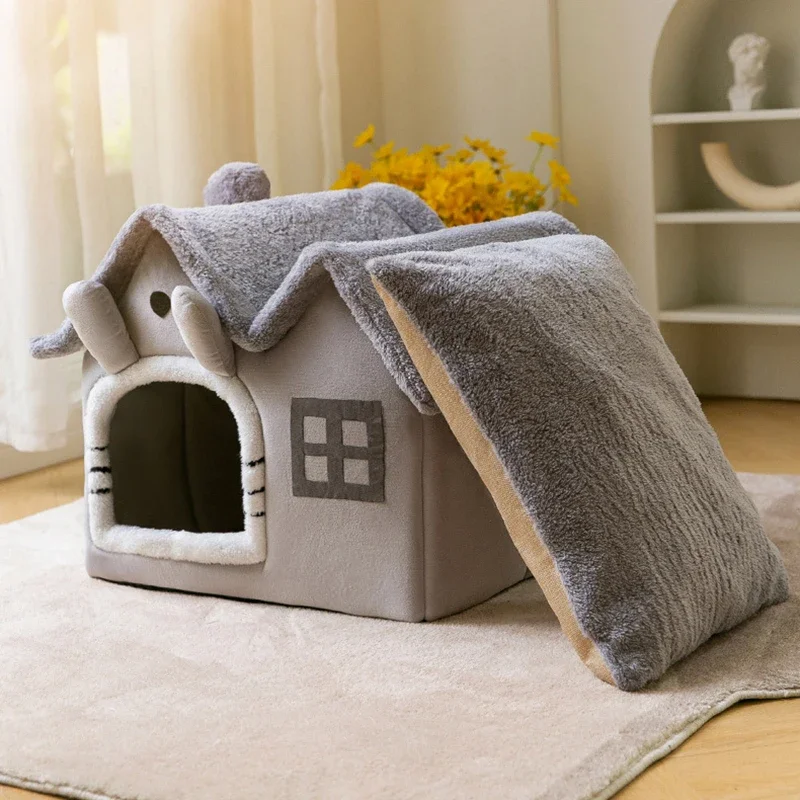 Casa plegable para gatos, cálida para invierno, cama tipo cueva para chihuahua, cesta para gatos pequeños, cama suave y cálida para gatos, caseta para cachorros, sueño profundo. - Imagen 6