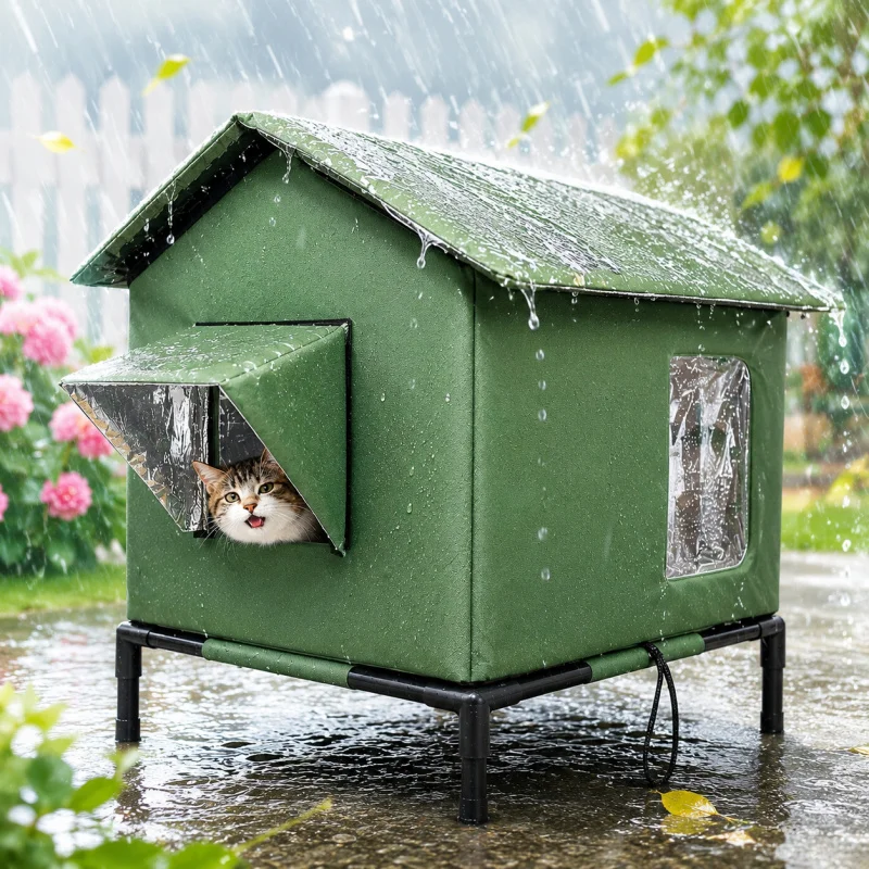 Nido cálido de invierno para gatos, aislado térmicamente, refugio exterior para gatos, casa para gatos callejeros, cueva de suelo.
