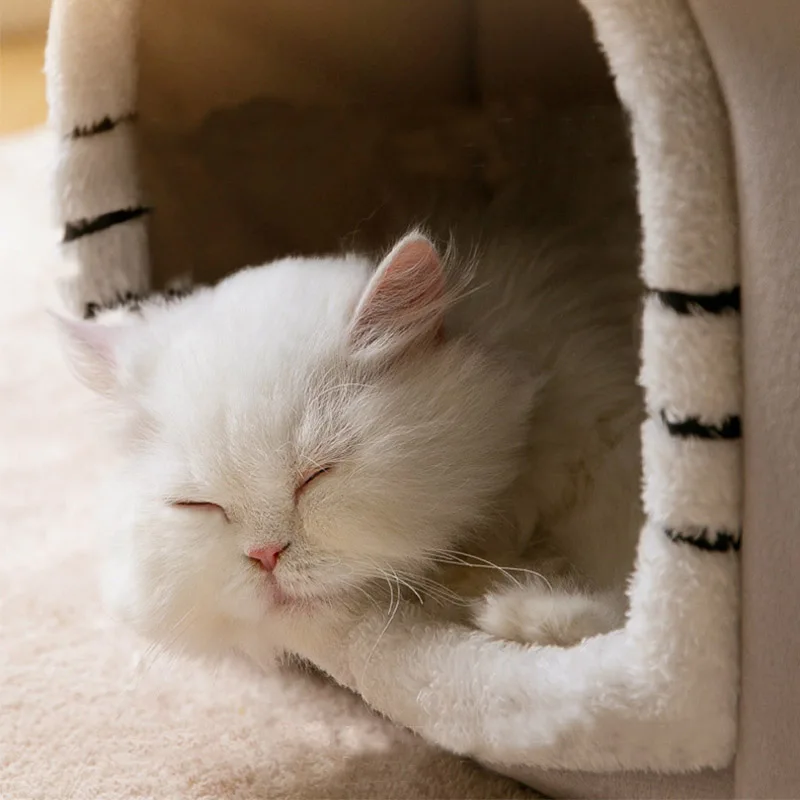 Casa plegable para gatos, cálida para invierno, cama tipo cueva para chihuahua, cesta para gatos pequeños, cama suave y cálida para gatos, caseta para cachorros, sueño profundo. - Imagen 15