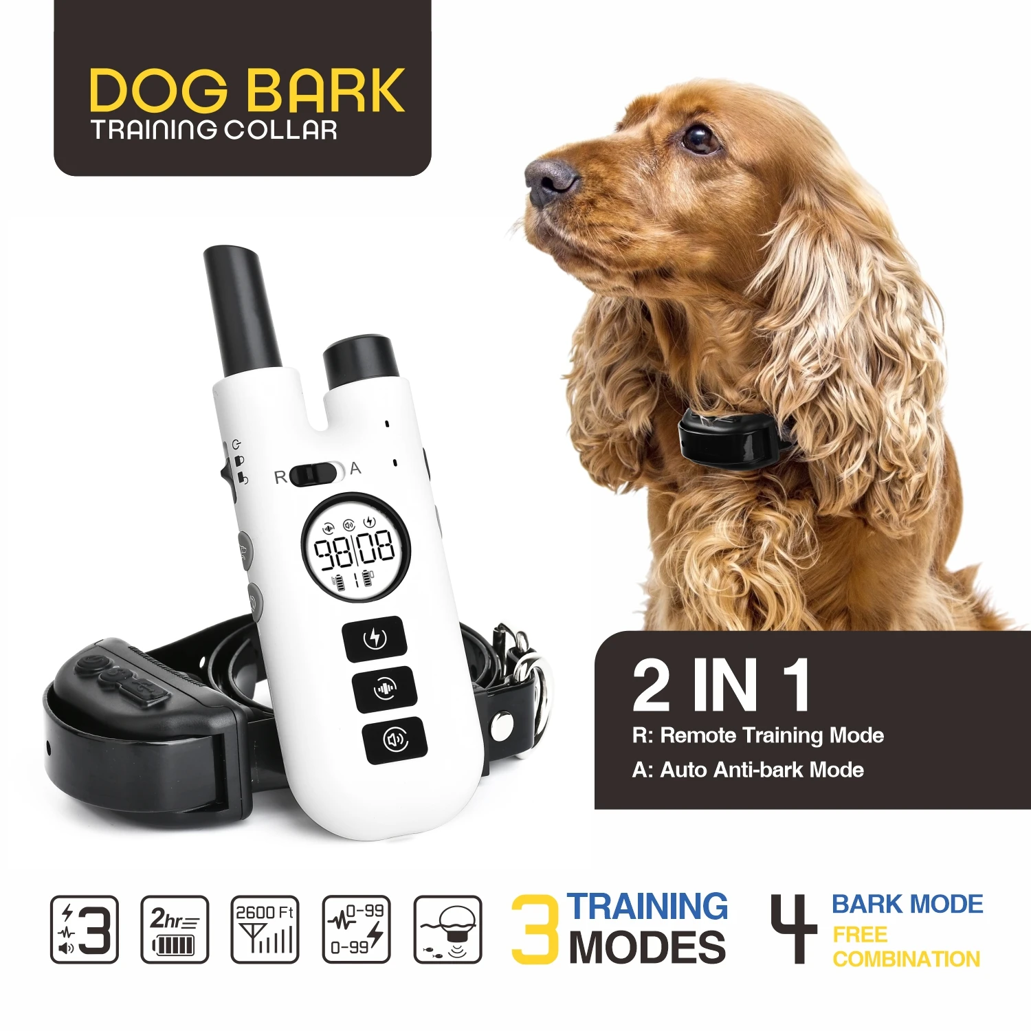 Collar antiladridos 2 en 1 para adiestramiento canino, collar antiladridos recargable de 800 m, collar eléctrico para perros con control remoto, resistente al agua. - Imagen 14