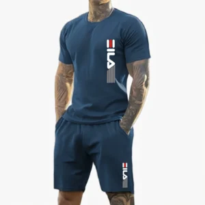 Camiseta y shorts de cuello redondo, cómodos y transpirables, con estampado de letras y estampado urbano para hombre.